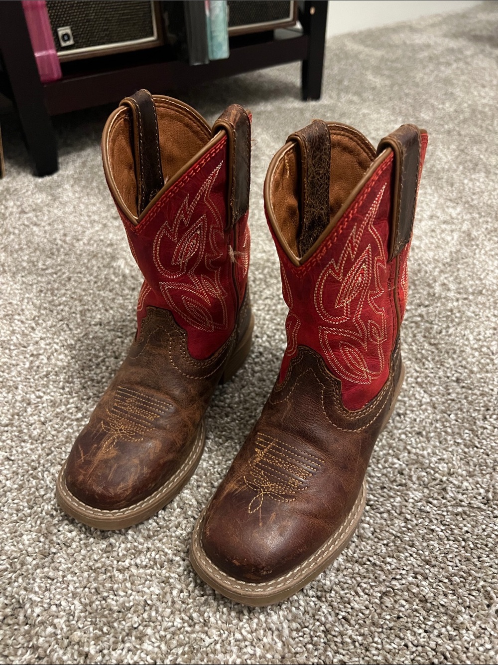 Justin Boots Kids Brown Foot Red Shaft Western Pull-On Boots